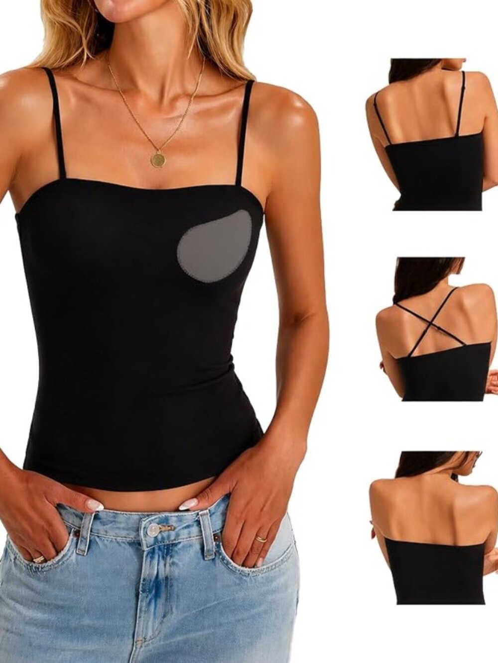 Womens Built in Seamless Bra Tank Top (XL) Black